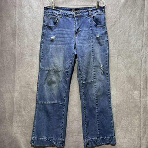L&B Lucky & Blessed Flare Patchwork Jeans | Size 14 | Distressed Stretch Denim